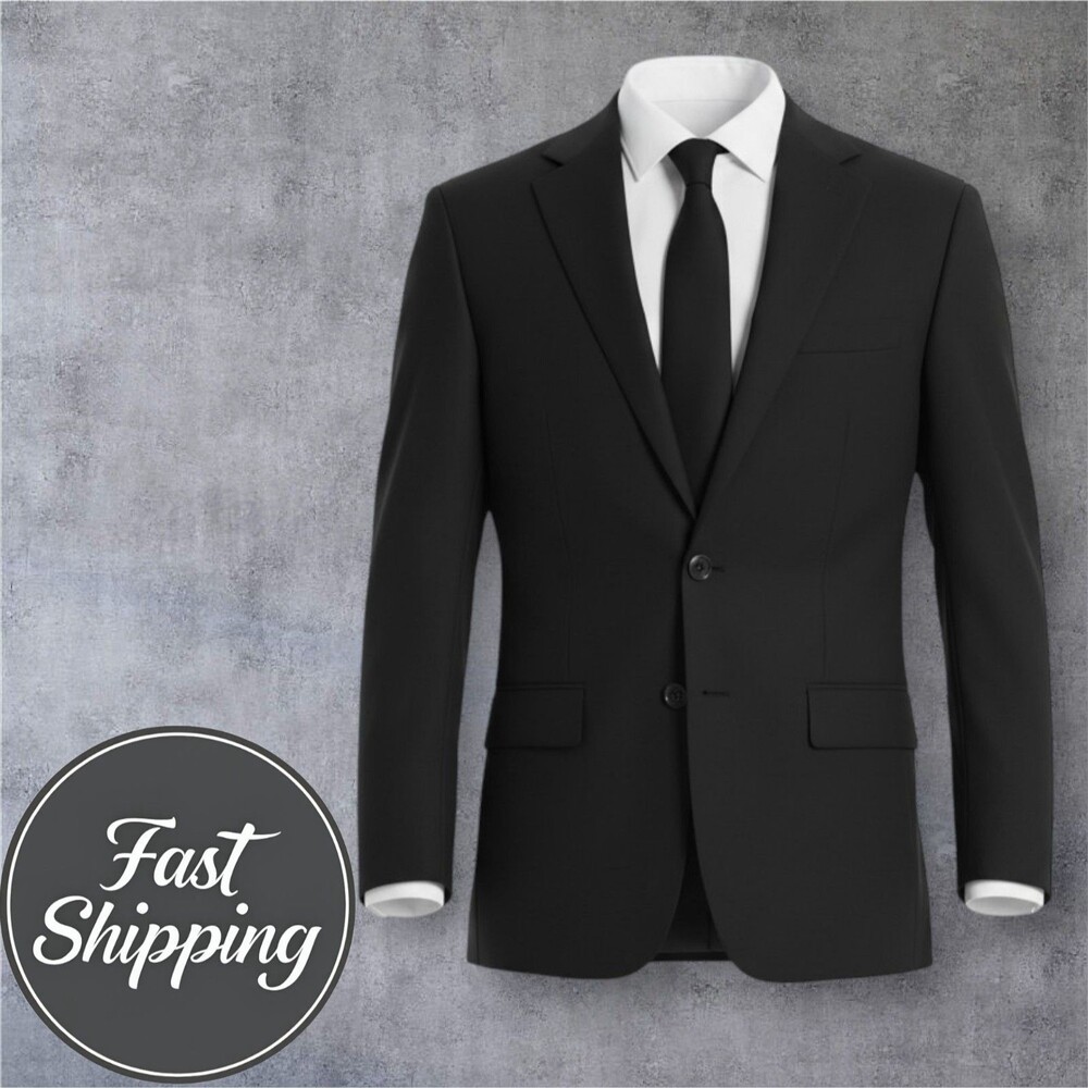 CALVIN KLEIN Mens Black Wool Blazer 38S Sport Coat 2-Button Jacket Slim fit NEW